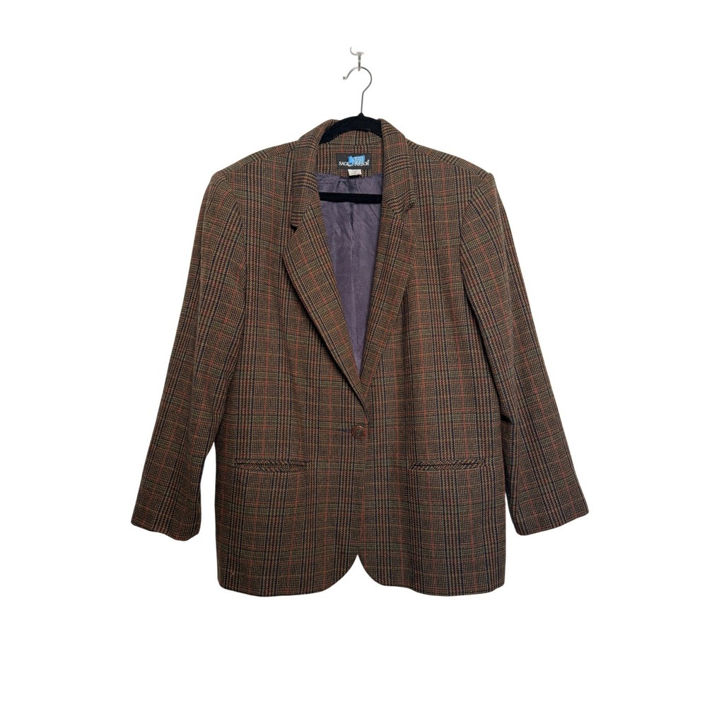 Vintage 90s  Women's Oversize Plaid Blazer Size 16 Wool Blend